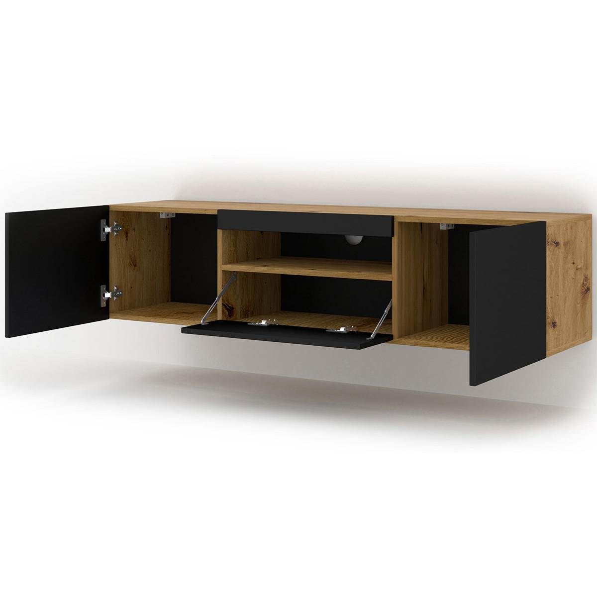 TV-MÖBEL Aurus Holz und Schwarz - Schwarz, Holzwerkstoff (150/36/37cm) - Petits-meubles