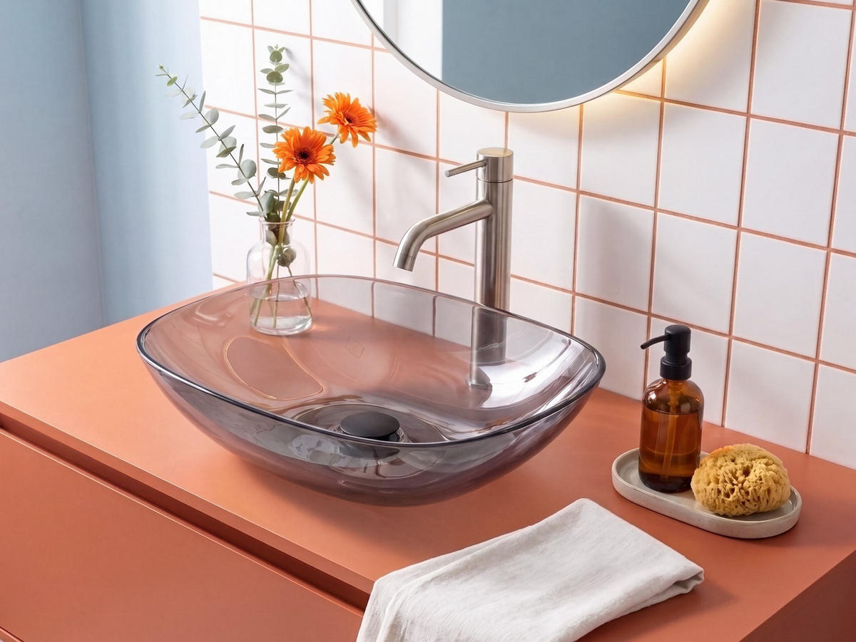 LAVOAR PE BLAT negru 54/36 cm compozit mineral Moengo - transparent/negru, ceramică (54/15/36cm) - Beliani
