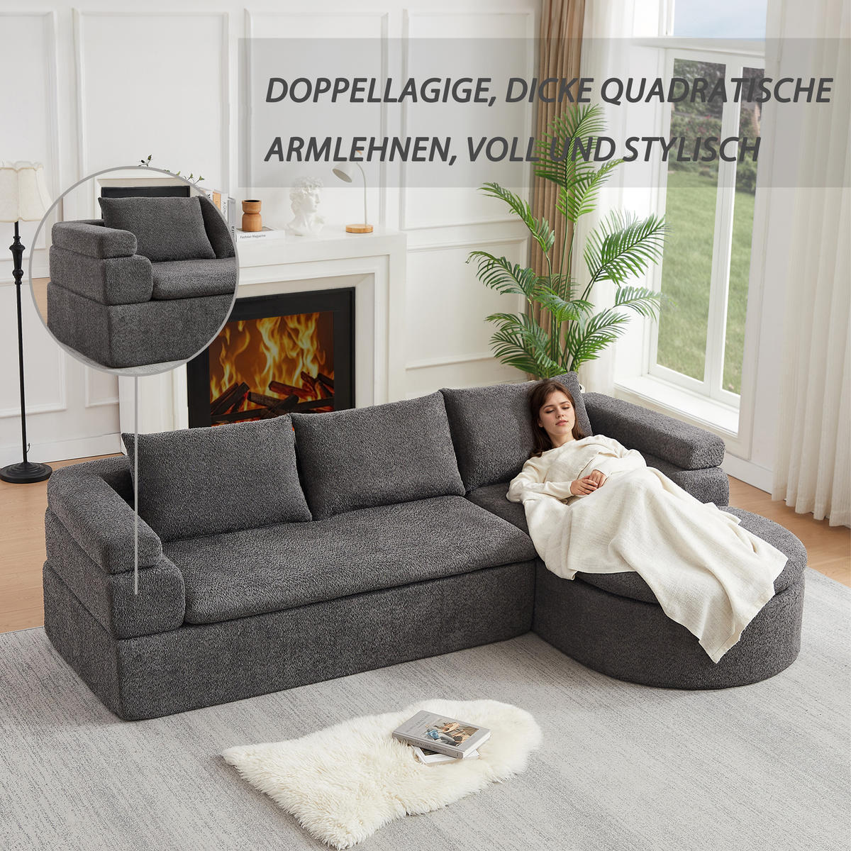 ECKSOFA 260/170/65 cm Grau Chenille mit Chaiselongue - Grau, Textil (260/170cm) - Oxeza
