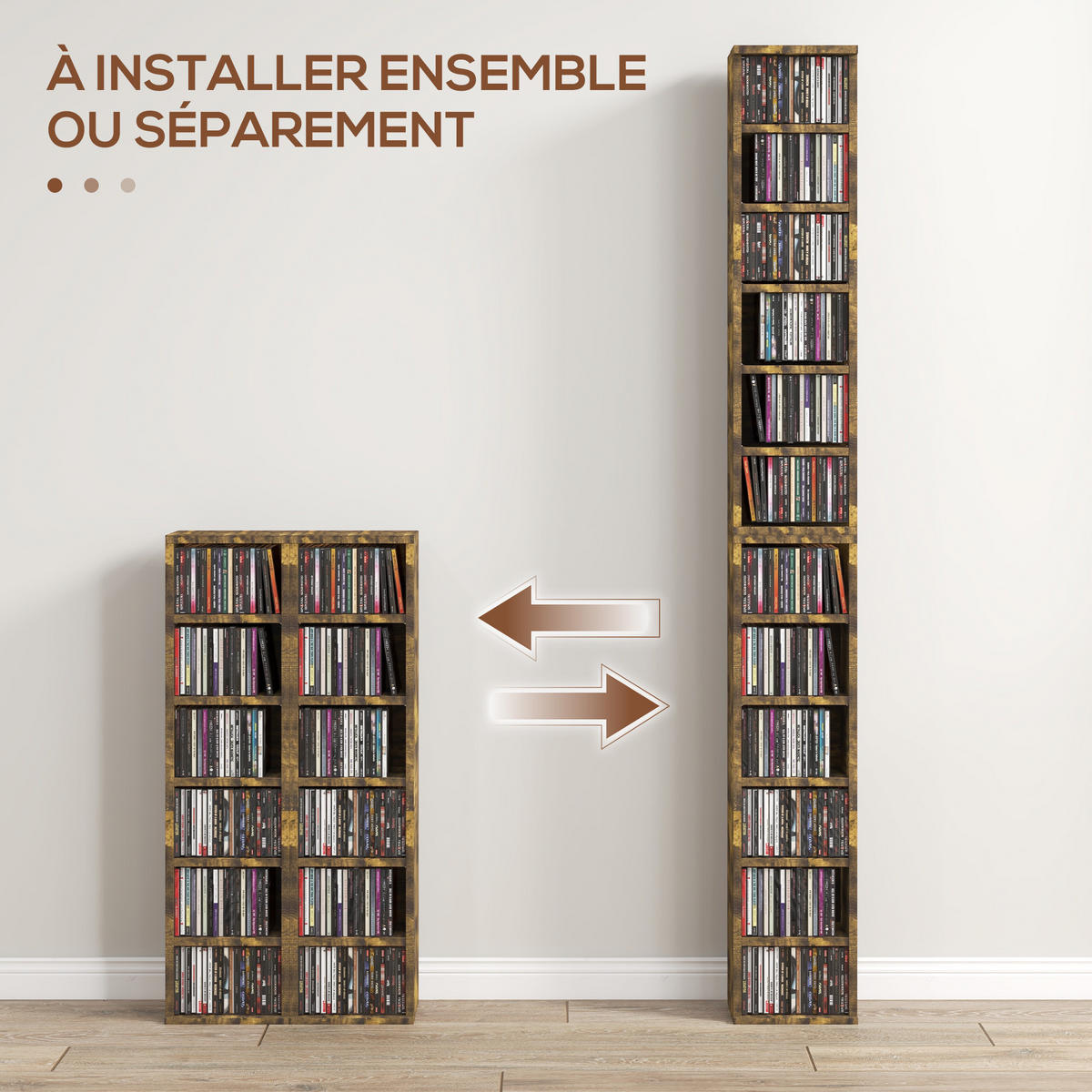 CD-REGAL 2er-Set DE-14441 12 Fächer für 204 CDs Rustikales Braun - Braun, Holzwerkstoff (22.5/88.5/21cm) - ComfortXL
