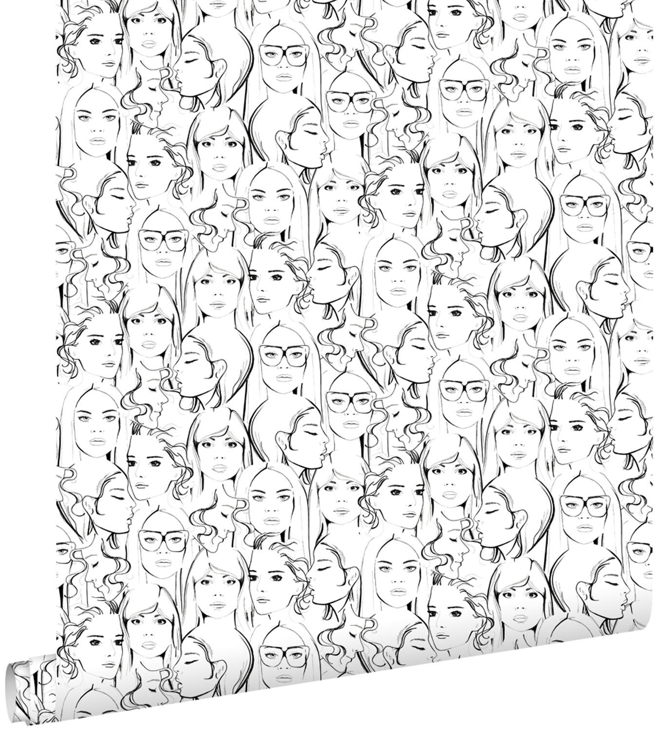 TAPETE Gesichter von Mädchen 53 cm x 10.05 m - Schwarz, Papier (53/1000cm) - ESTAhome