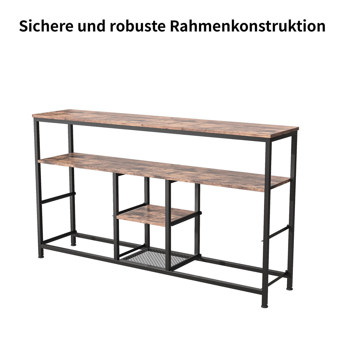 LOWBOARD, 108 x 30 x 76.8 cm, mit 4 Stoffschubladen und LED-Lichtern, Metallrahmen Vintage für Wohnzimmer - Blaugrau, Metall (29.8/76.8/108cm) - WoodenAura