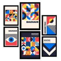 POSTER Set Mit 6 Drucken Im Bauhaus 6 Geometrische Designkollektion Drucke Mit Ästhetische Dekorative Rahmen Für Zuhause A3 & A4 Schwarzer Rahmen - Schwarz, Papier (29/3cm) - Nacnic