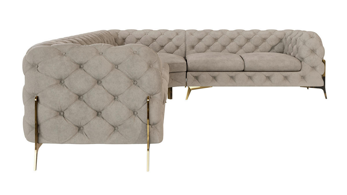 ECKSOFA Chesterfield Lexi Dunkle Creme Samt, langer Schenkel links - Goldfarben/Creme, Holz/Textil (323/264cm) - S-Style Möbel