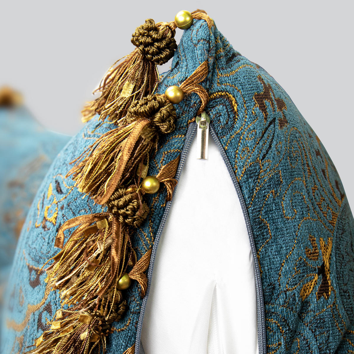 NACHTTISCHKISSEN Golden Flower Türkis 60*140cm 3er-set - Türkis, Textil (15/140cm) - Vercart