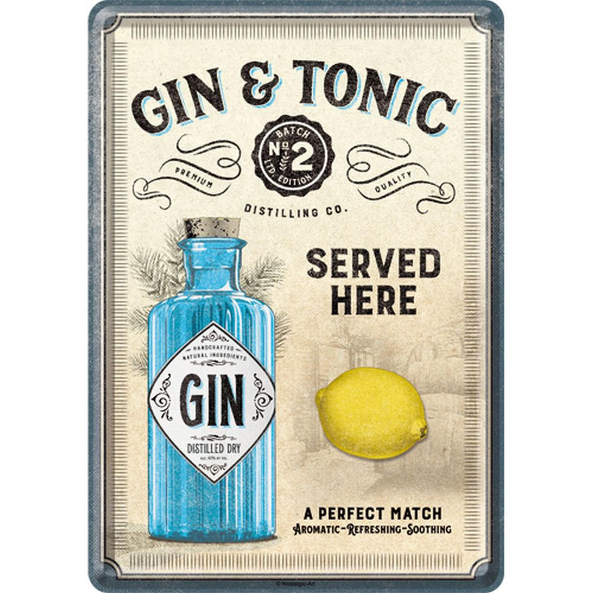 MINIBLECHSCHILD 10/14 cm Open Bar Gin & Tonic Served Here - Multicolor, Metall (10/14/0.1cm) - Nostalgic-Art