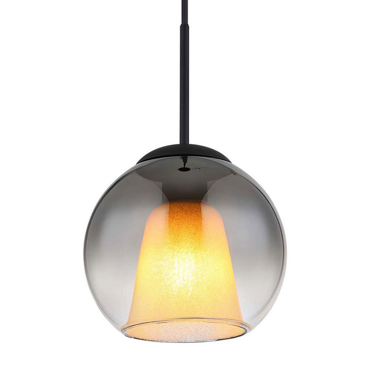 PENDELLEUCHTE BARRY Metall Glas Schwarz, rauchfarben - Schwarz, Glas (20/20/120cm) - Globo Lighting