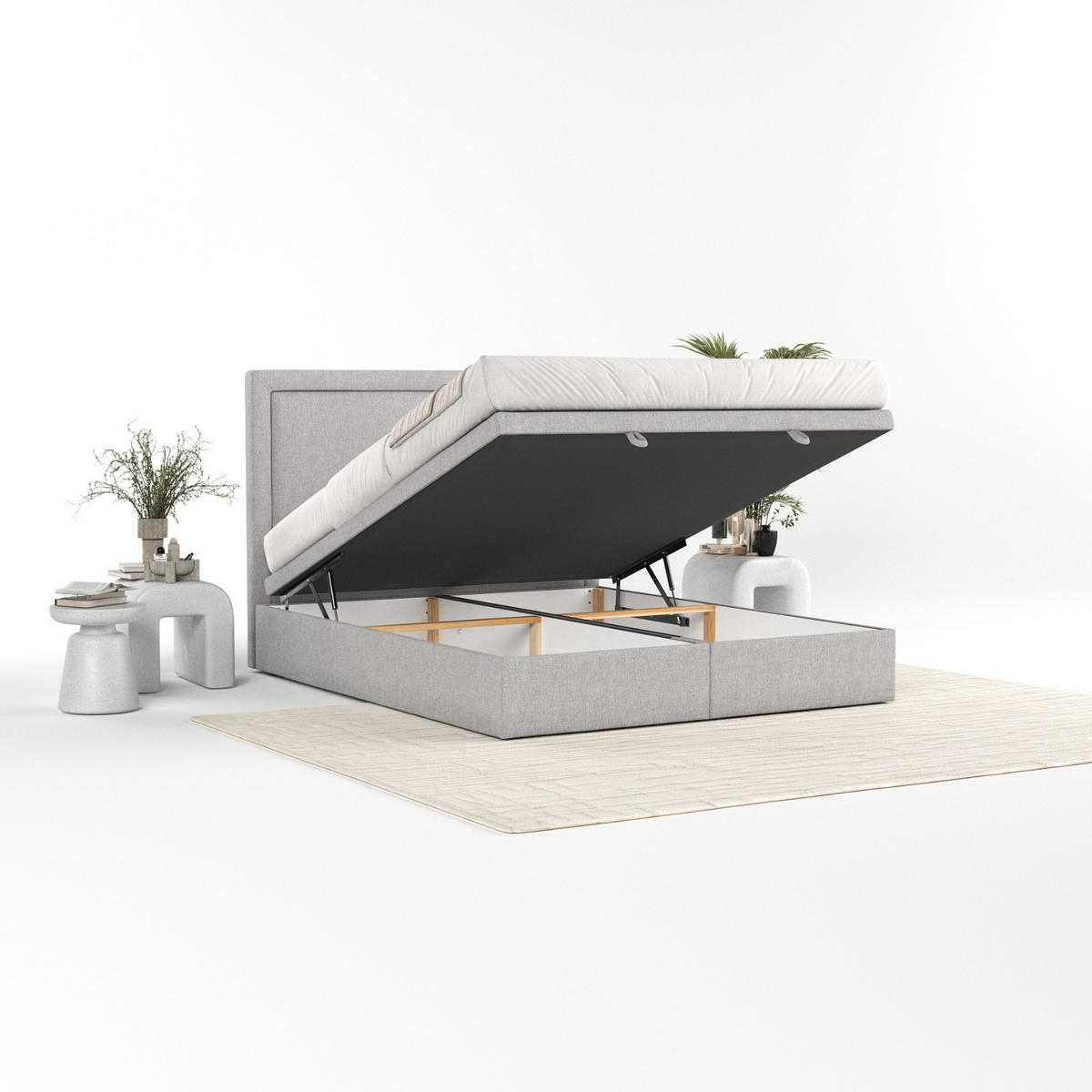 POLSTERBETT Salma mit Stauraum 140/200 cm Grau im Megan Stoff - Schwarz/Grau, Holz/Holzwerkstoff (140/200cm) - AltaBeds