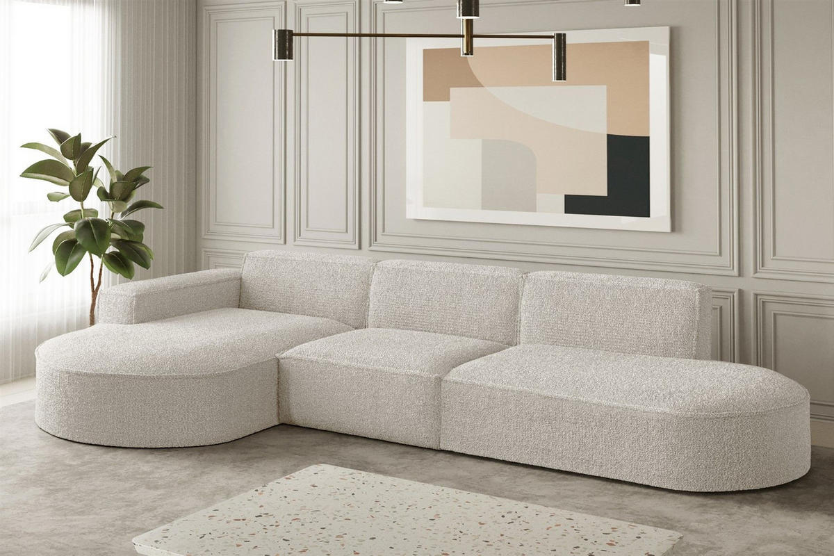 ECKSOFA Ottomane Palma Ascot Bukla - Beige, Holzwerkstoff/Textil (296/165cm) - Fun Möbel