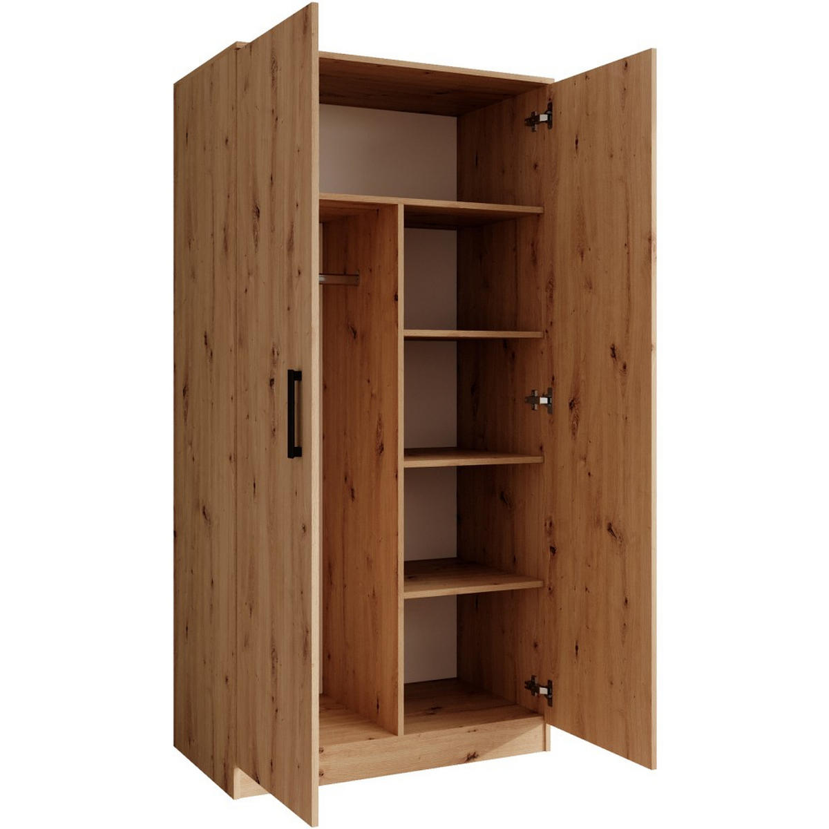 DREHTÜRENSCHRANK Trend, ohne Schubladen, eiche Artisan - Schwarz/Eiche Artisan, Holzwerkstoff (90/180/50cm) - Beautysofa