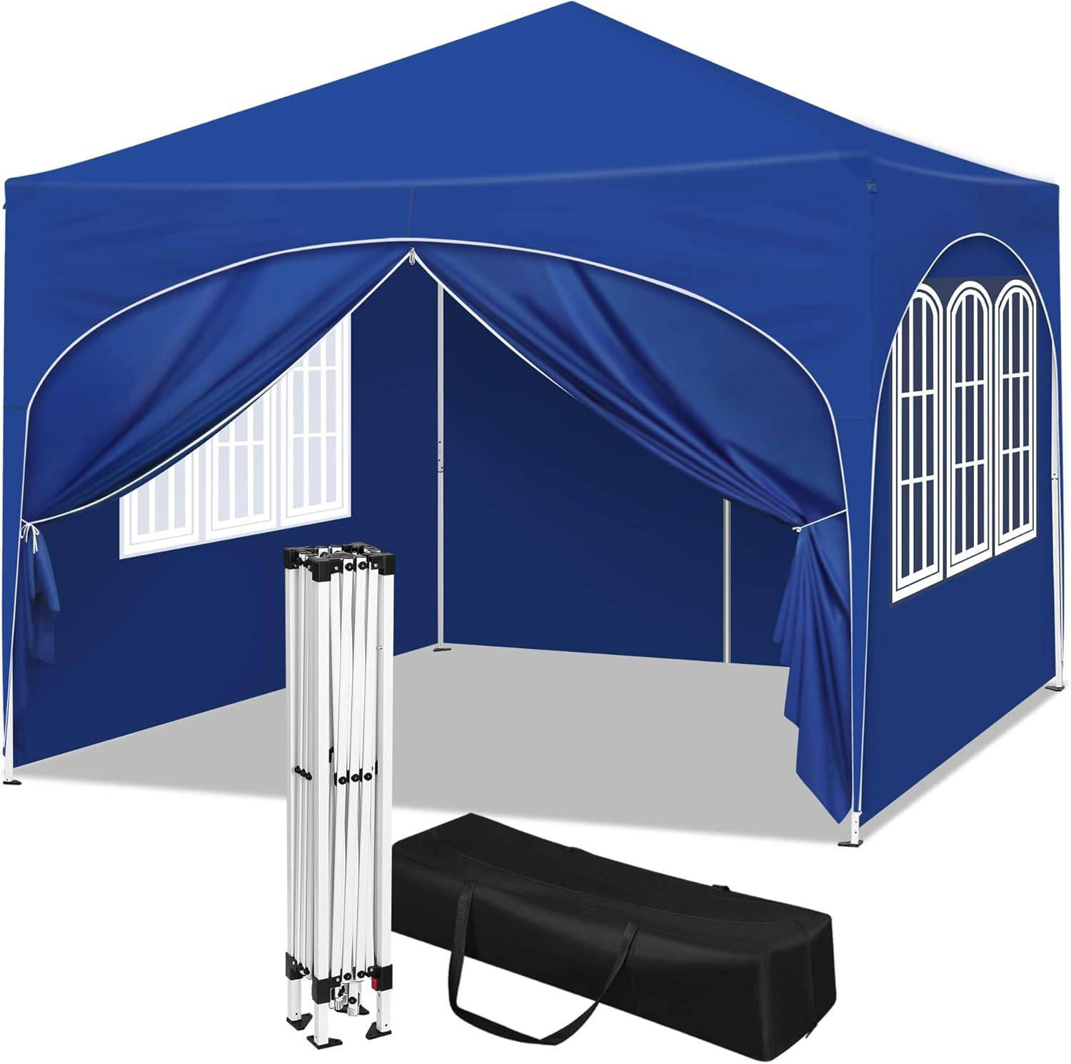 PAVILLON, Faltpavillon 3x3 m, mit 4 Seitenwänden, Grau - Blau, Metall (300/260/300cm) - Woltu