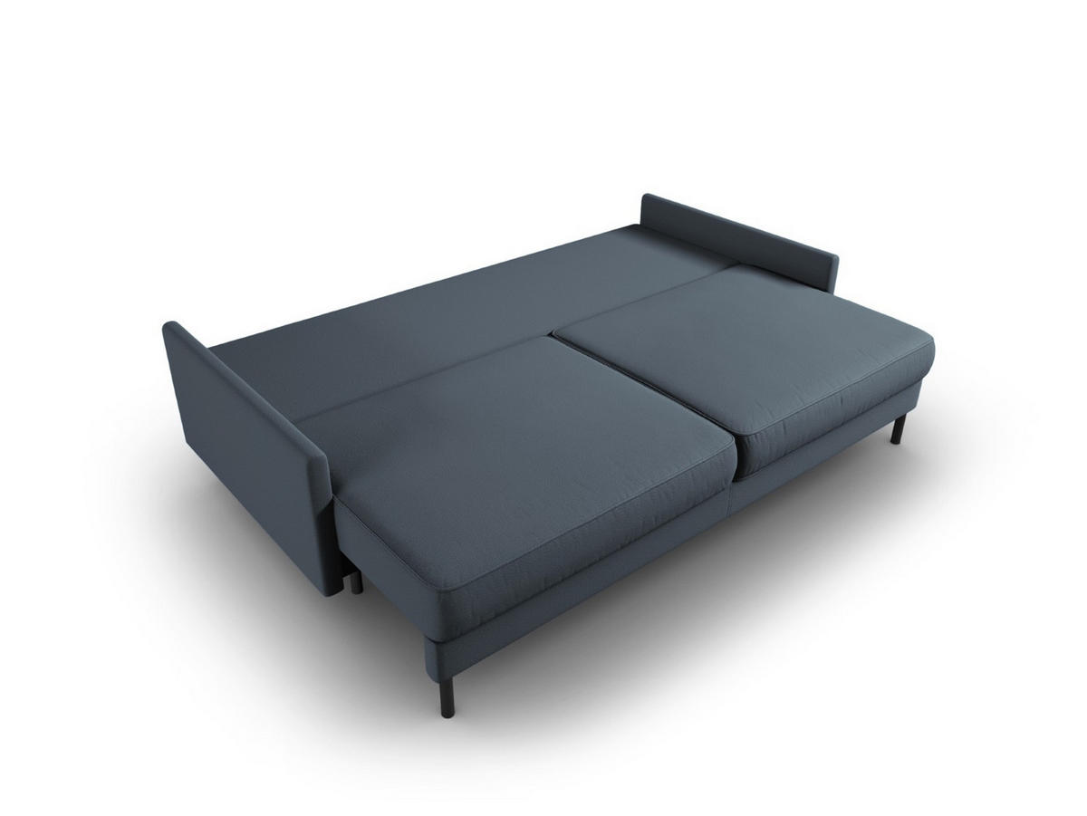 AUSKLAPPBARES-SOFA mit Bettkasten Scott aus strukturiertem Stoff blau 3 Sitzplätze - Blau, Textil (97/87/212cm) - Micadoni