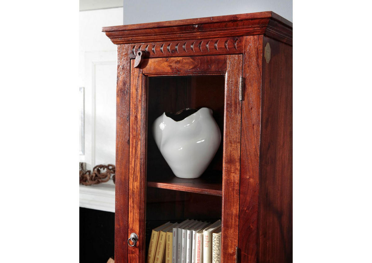 VITRINE Akazie 60x44x190 nougat lackiert OXFORD #528 - Dunkelbraun, Holz (60/190/44cm) - Massivmoebel24