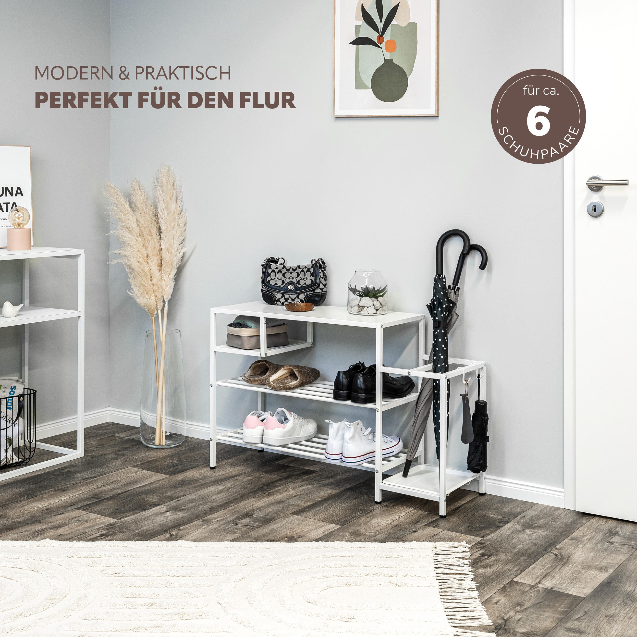 SCHUHREGAL, weiß - Weiß, Metall (96/59/30.5cm) - eluno