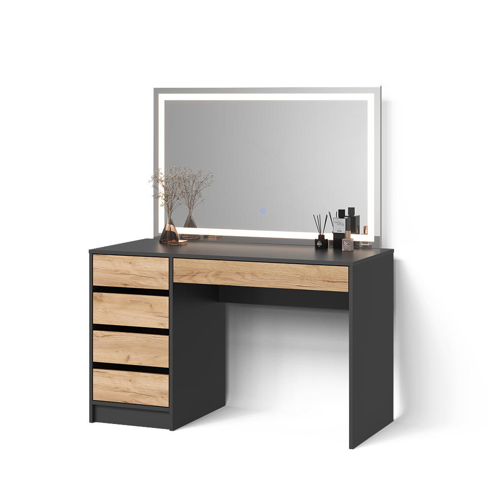 Livinity® TOALETNÍ STOLEK Imola Antracit/zlatý dub 120 cm s osvětlením LED