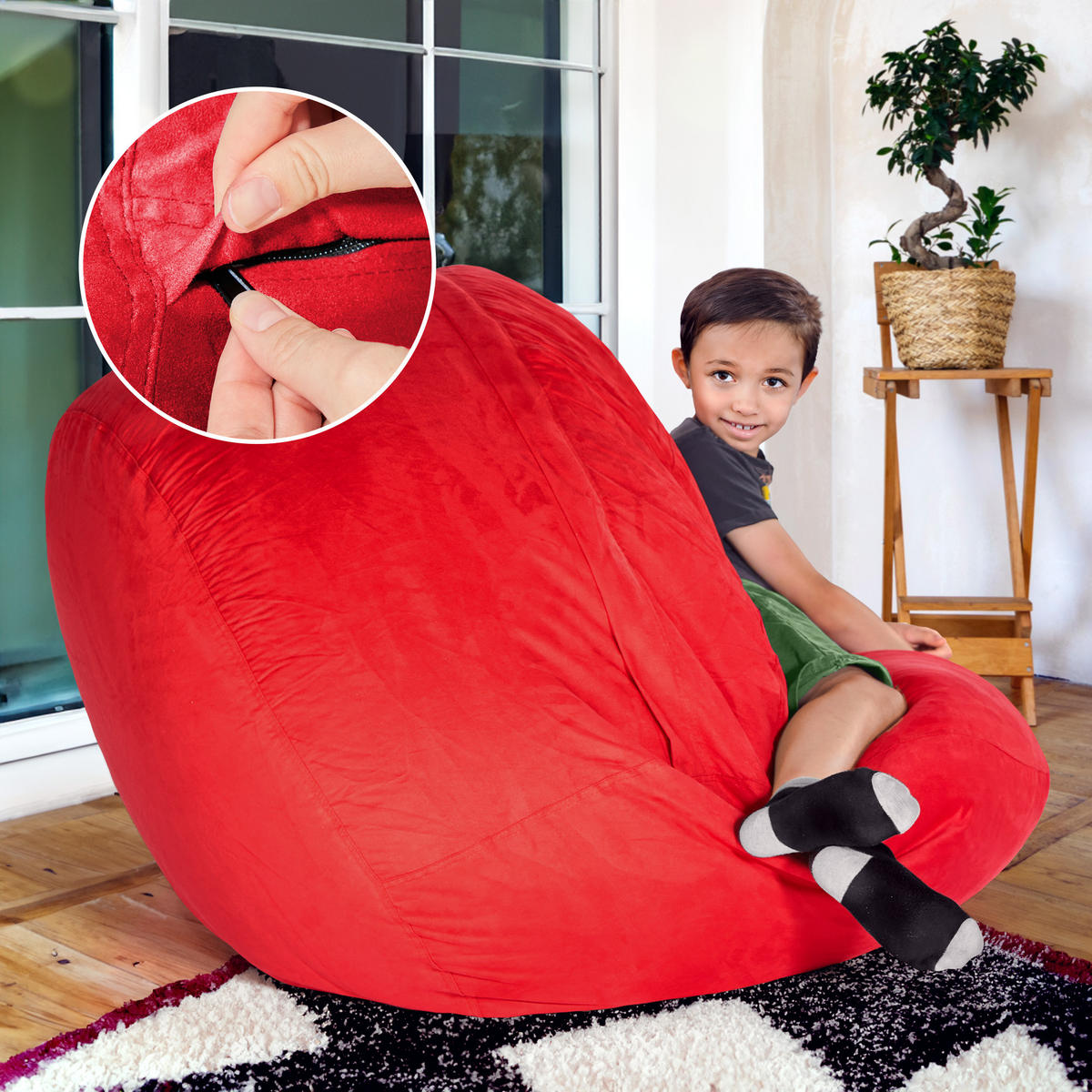 RIESEN-SITZSACK XXL JUMBO Velours 4ft - Rot, Textil (120/70/120cm) - Green Bean