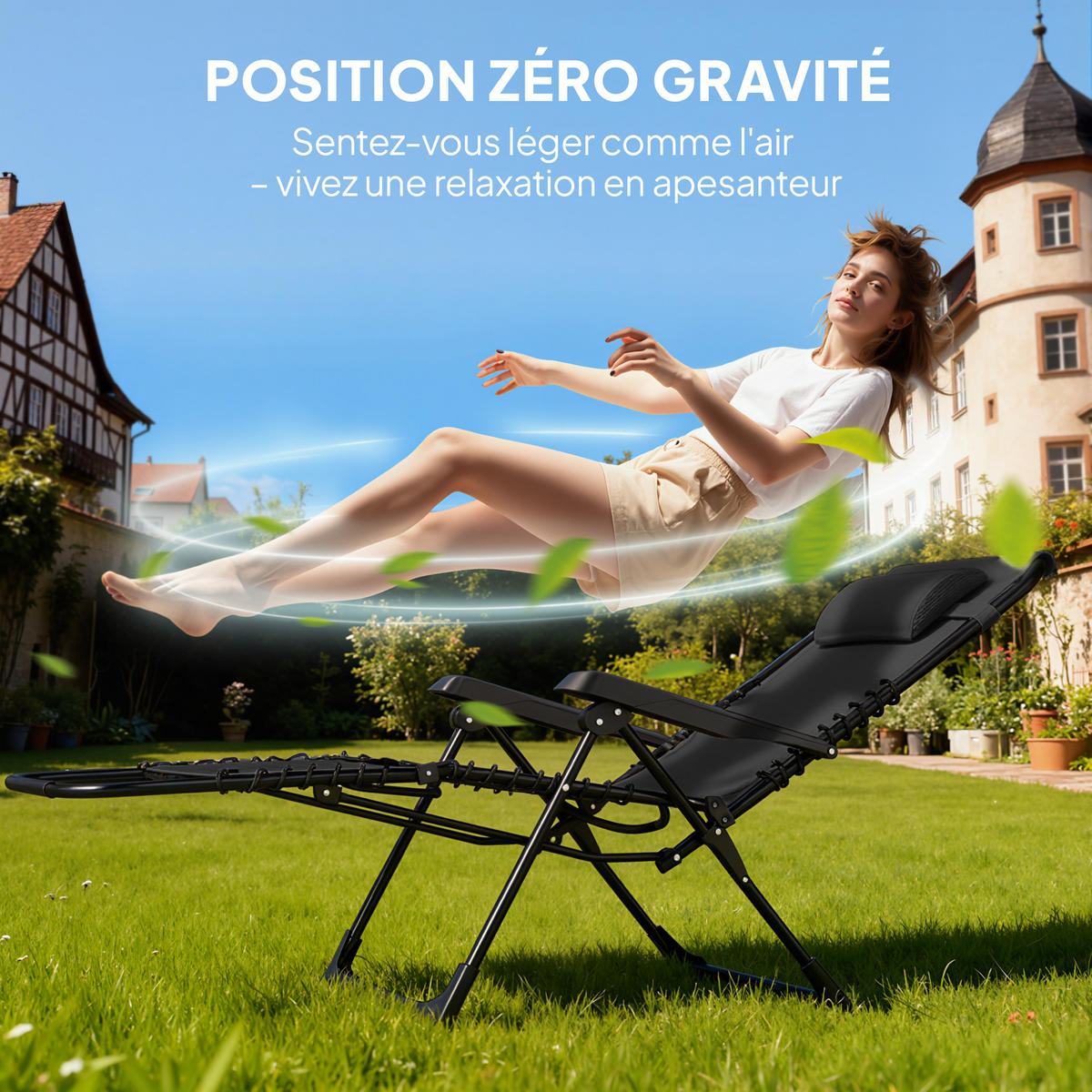 SONNENLIEGE-SET DE-15675 5-fach verstellbar, mit Tisch Schwarz - Grau, Metall (65/110/90cm) - ComfortXL