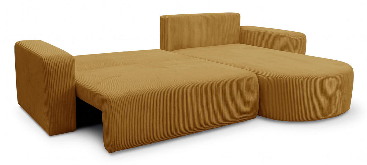 ECKSOFA mit Schlaffunktion Teeo L-Form universal mit Bettkasten Senfgelb Cord - Currygelb/Schwarz, Kunststoff/Textil (275/170cm) - Homebook