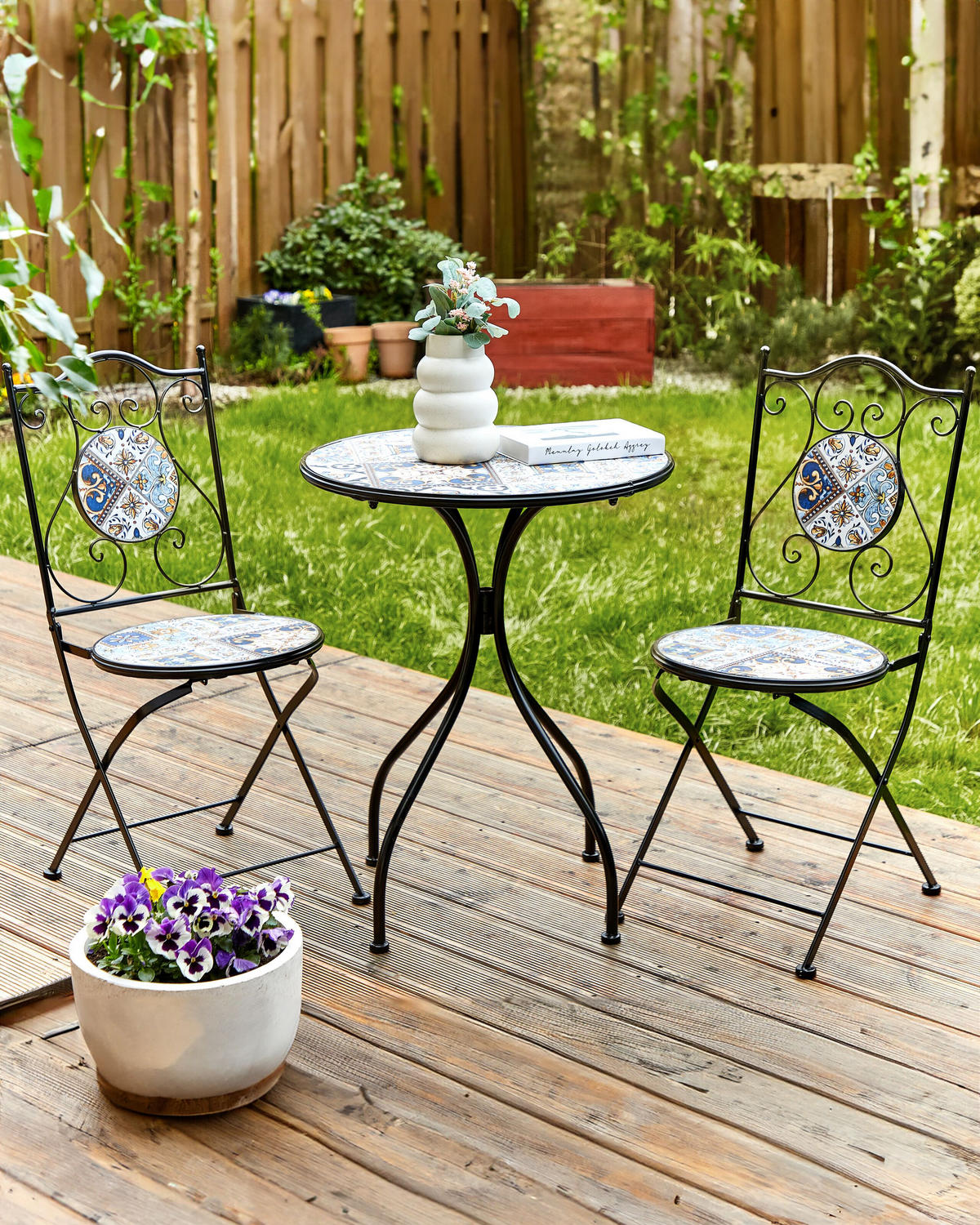 GARTENSTUHL 2er-Set Metall Schwarz Civita - Blau/Schwarz, Metall (40/90/45cm) - Beliani