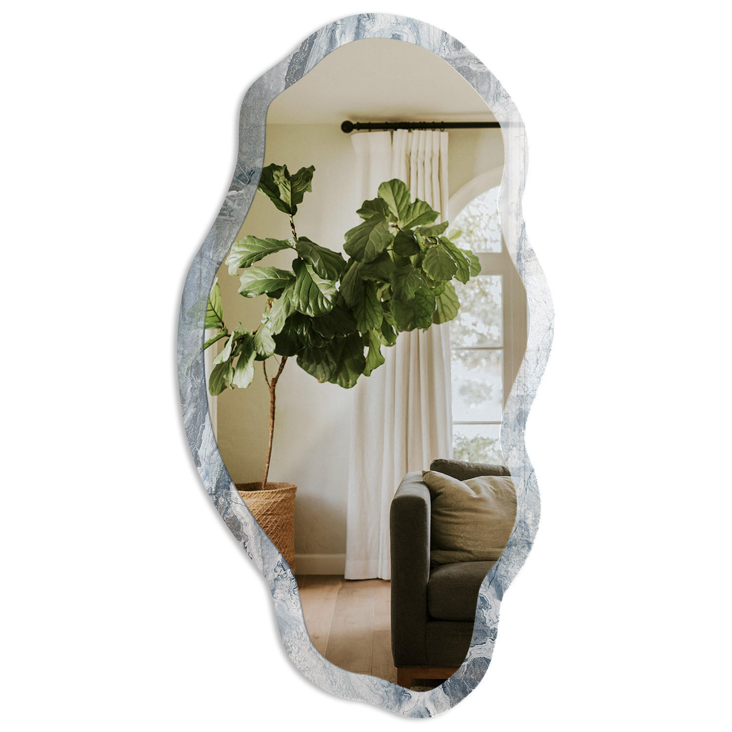 SPIEGEL 90x45 cm asymmetrisch mit Druck - Marmormuster - Transparent, Glas (45/90/0.4cm) - TULUP
