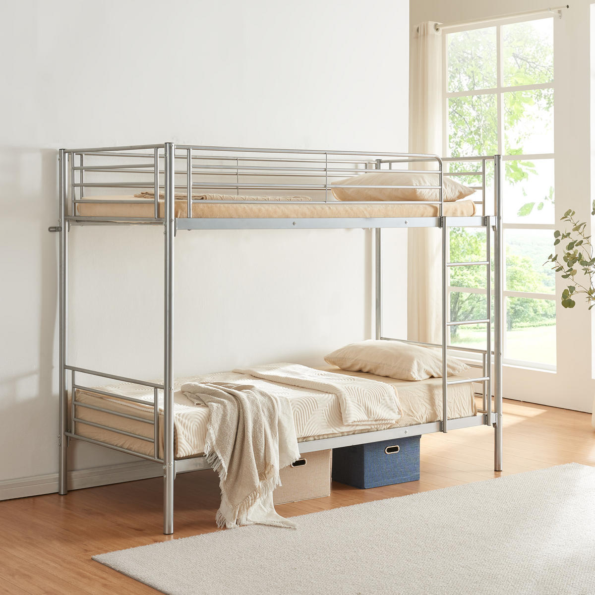 ETAGENBETT Soppsar - Silberfarben, Metall (90/200cm) - [en.casa]
