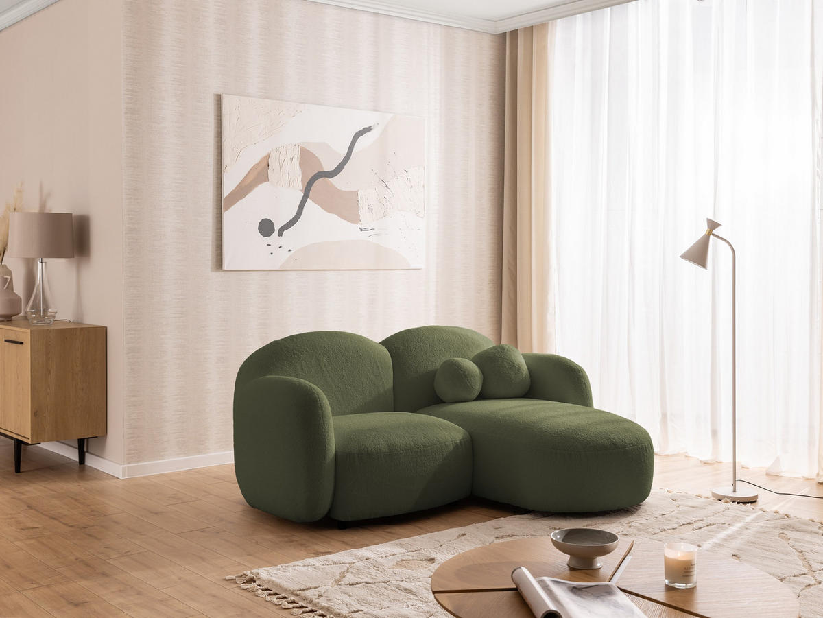 ECKSOFA Nuvola mit abgerundetem Design Grün Bouclé-Stoff - Ottomane Rechts - Schwarz/Grün, Holz/Kunststoff (190/146cm) - S-Style Möbel
