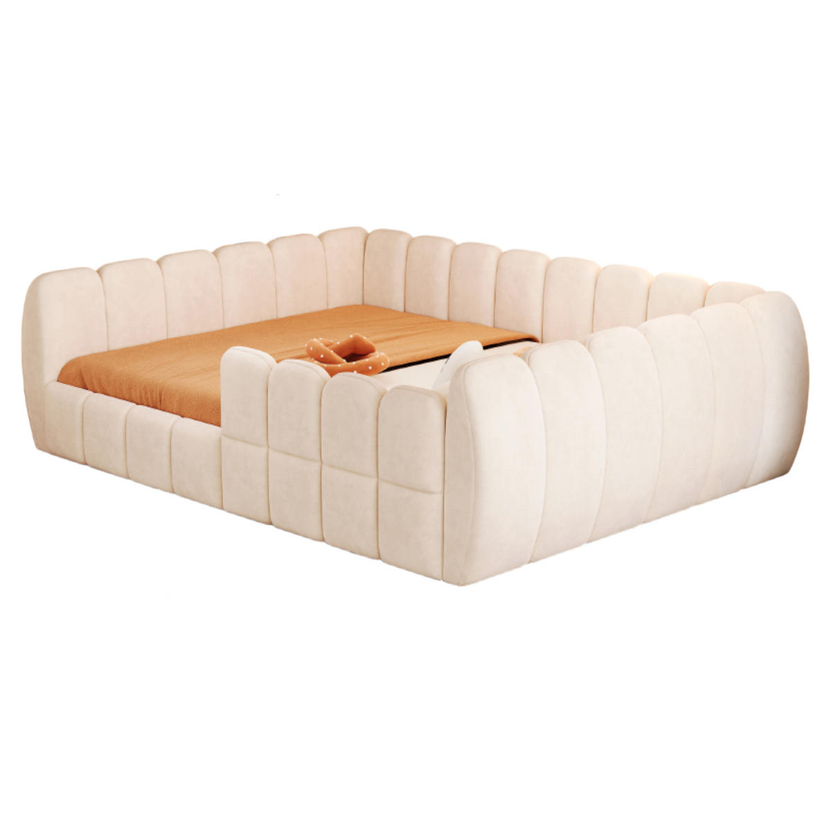 KINDERBETT 140x200cm Bodenbett Samt Rundschutz Beige - Beige, Textil (140/200cm) - FLIEKS