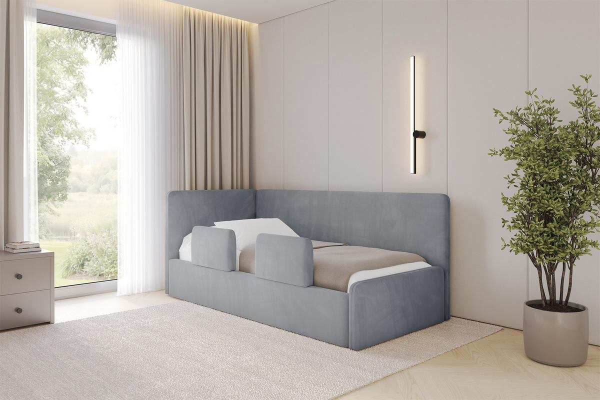 EINZELLBETT Jugendbett mit Bettkasten, Rechts - NORY 100x200 Grau - Blaugrau, Holzwerkstoff/Textil (100/200cm) - ALTDECOR