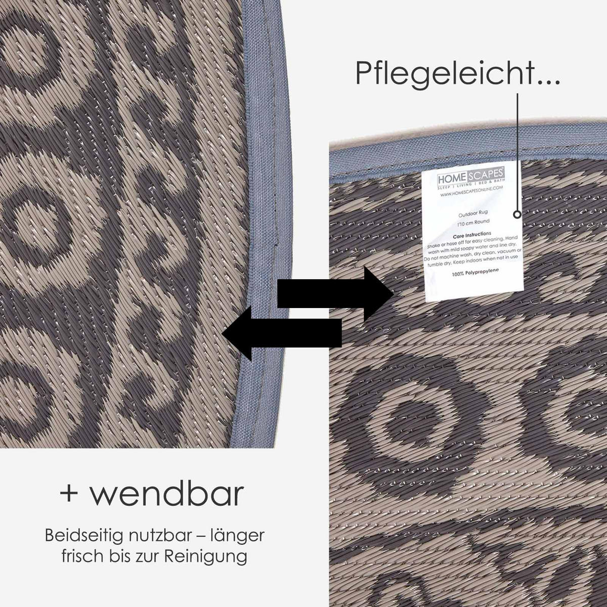 OUTDOORTEPPICH mit Mandala-Muster rund 170 cm - Dunkelgrau, Kunststoff (170/170cm) - Homescapes