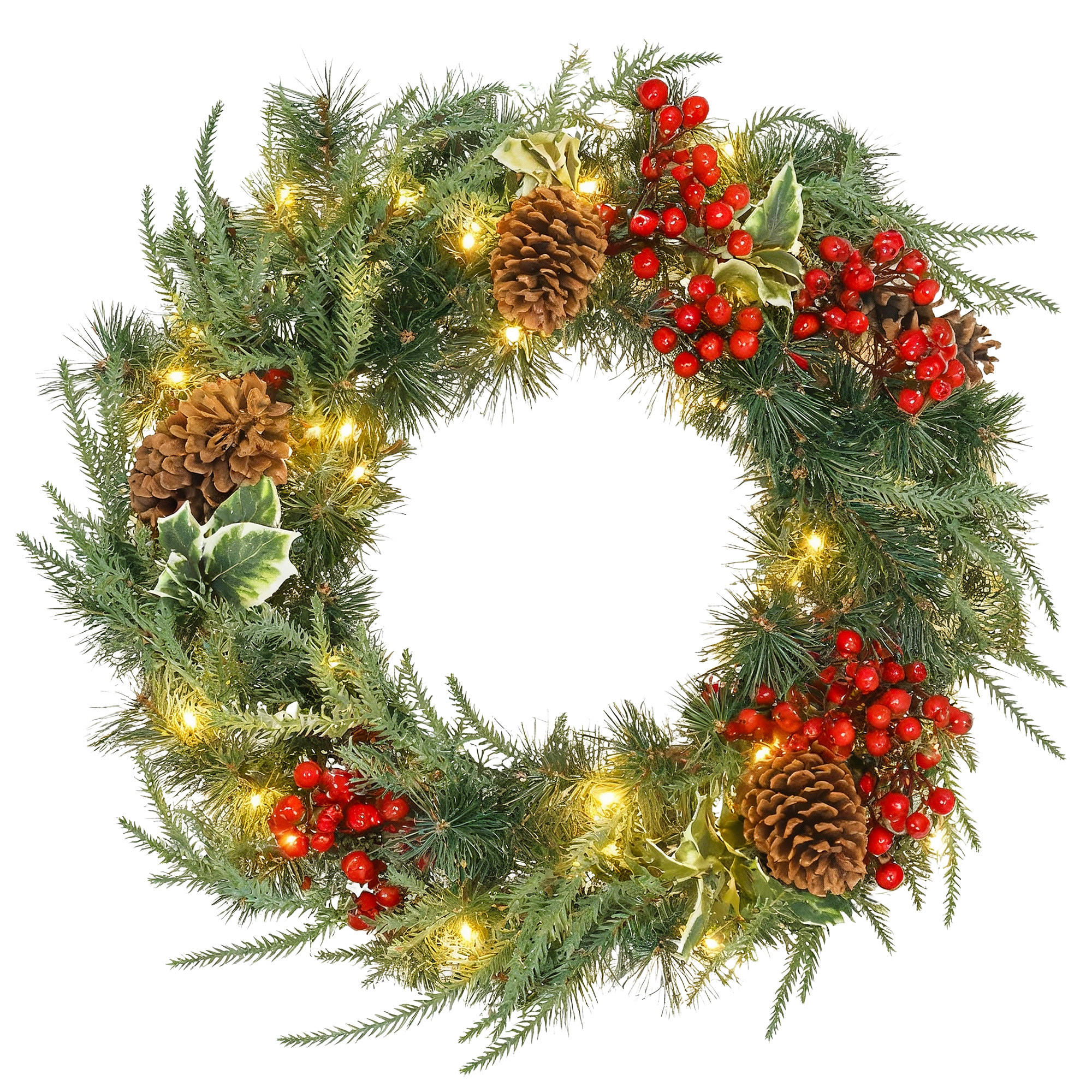 BELEUCHTETER Weihnachtskranz Grün 60.0/60.0/8.0 cm - Grün, Kunststoff (60cm)