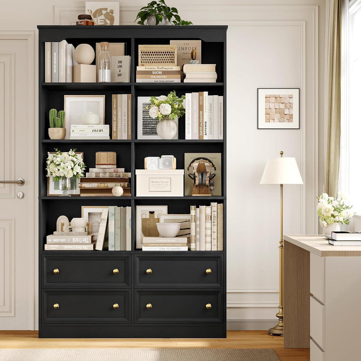 BÜCHERREGAL mit 4 Schubladen 180 cm schwarz - Schwarz, Holzwerkstoff (100/180/30cm)
