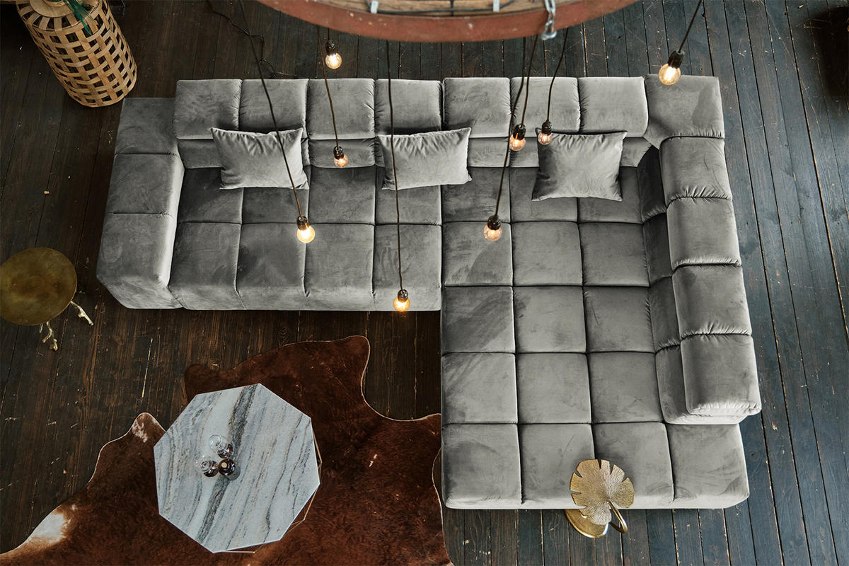 ECKSOFA NEVADA Silber Velvet - Silberfarben/Schwarz, Textil (319/215cm) - KAWOLA