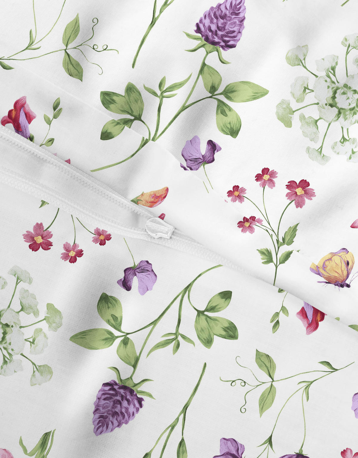 BETTWÄSCHE-GARNITUR Premium Linon Flowerpower weiss, 135x200 cm + 80x80 cm - Weiß, Textil (135/200cm) - biberna