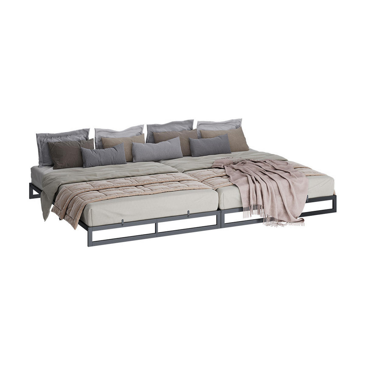 FAMILIENBETT Lenora, Schwarz, 280x200 - Schwarz, Metall - VitaliSpa
