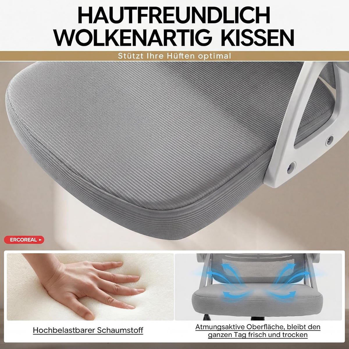 BÜROSTUHL Ergonomischer 90-110°neigbar, 90° Aufklappbare Armlehnen - Weiß, Metall (60/92/57cm)