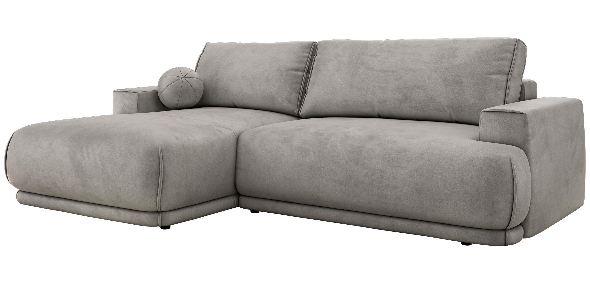 ECKSCHLAFSOFA RINA L Hellgrau Velvet - links - Hellgrau/Schwarz, Kunststoff/Textil (267/170cm) - MKS