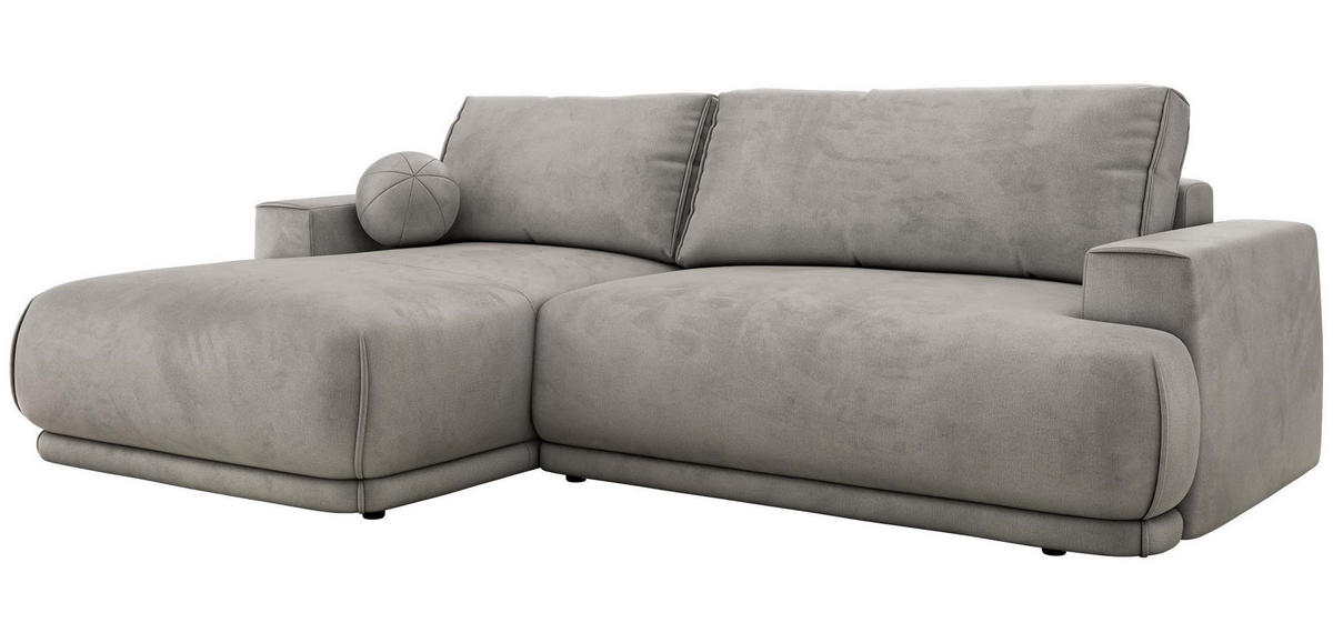 ECKSCHLAFSOFA RINA L Hellgrau Velvet - links - Hellgrau/Schwarz, Kunststoff/Textil (267/170cm) - MKS