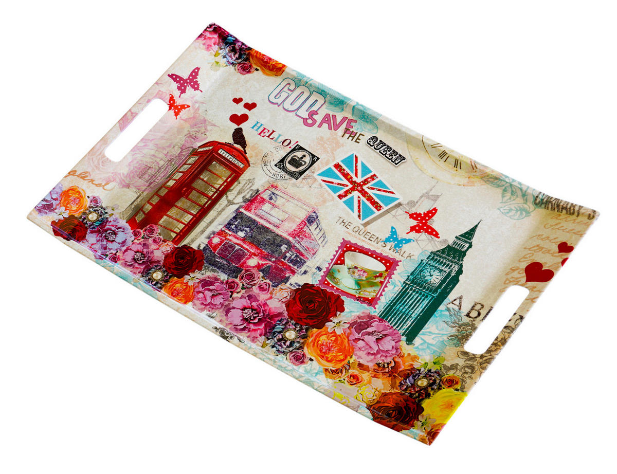 TABLETT London, rechteckige Serviertablett mit Griff 54x35 cm - Multicolor, Kunststoff (35/3/54cm) - Lashuma