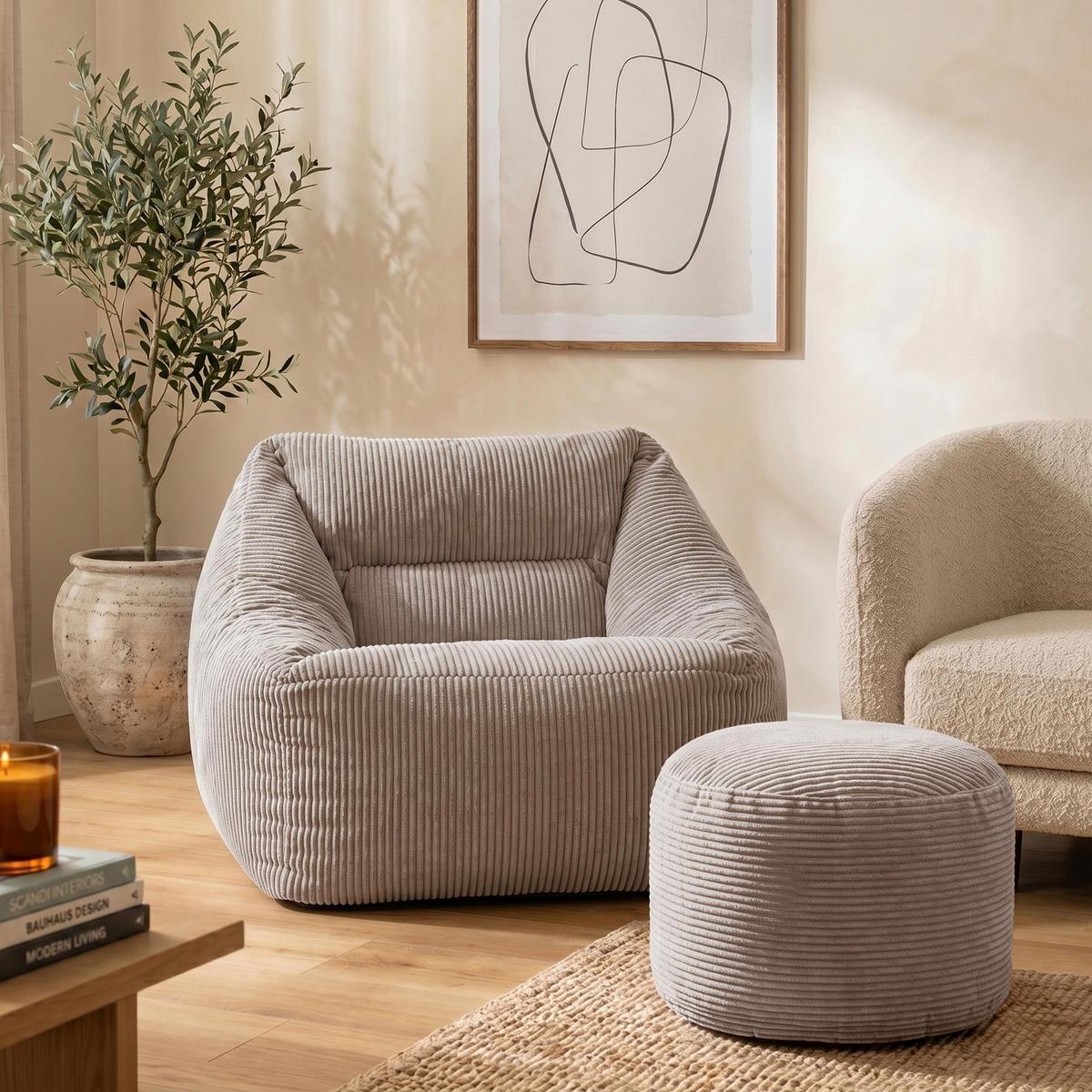 SITZSACK Sessel Natalia mit Sitzpouf - Hellgrau, Textil (100/80/88cm) - icon