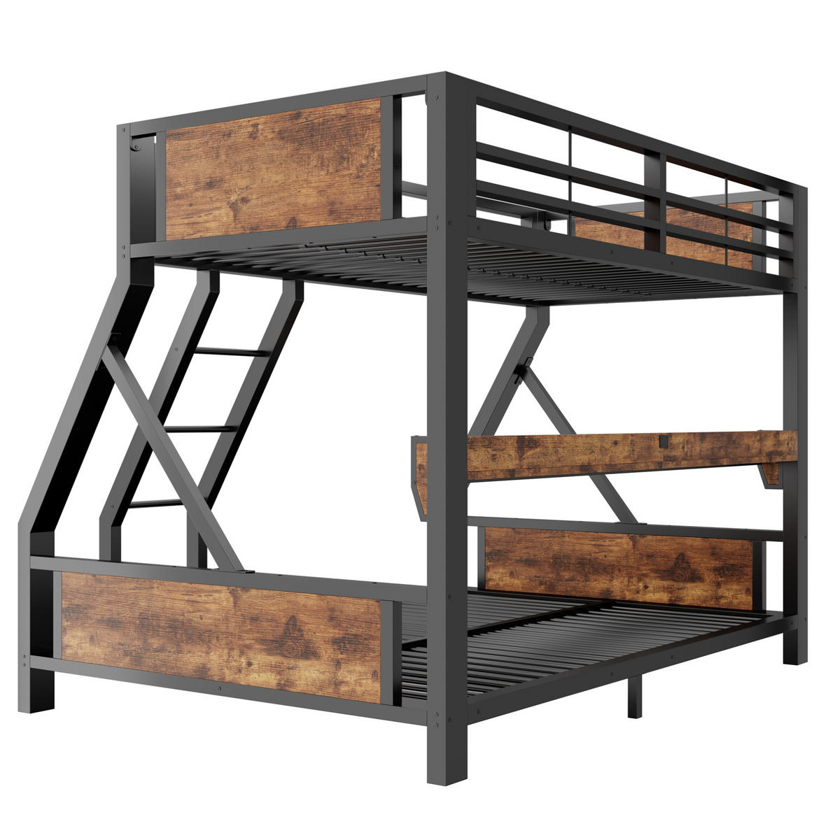 ETAGENBETT aus Metall 90x200 / 140x200 cm Schwarz mit LED-Beleuchtung und Ablagefach - Schwarz, Metall (90/200cm) - Modfu