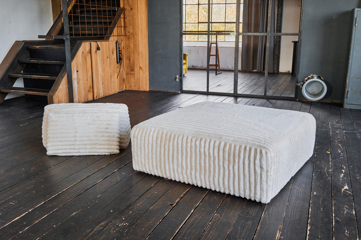 HOCKER MIT RÜCKENKISSEN WIOLO SOFT Cremeweiß Cord - Creme/Schwarz, Kunststoff/Textil (111/84/111cm) - KAWOLA