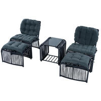 GARTENMÖBEL-SET mit Tisch 51/51/50,5 cm und 2 Stühlen, mit Kissen und Glasplatte, Schwarz/Grau - Schwarz, Metall - Redom