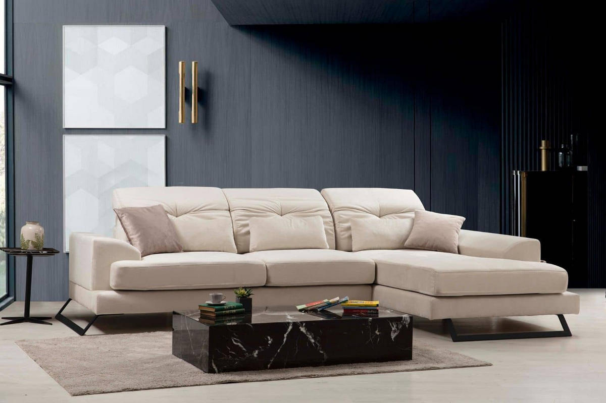 ECKSOFA mit verstellbarer Rückenlehne - Beige/Creme, Holz/Textil (190/304cm) - myHomelando