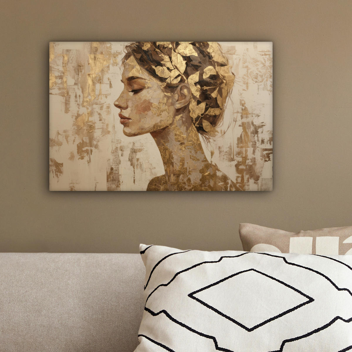 LEINWANDBILD Frau - Gold - Abstrakt - Textur Deko Schlafzimmer 30x20 cm - Goldfarben, Textil (30/20cm) - MuchoWow