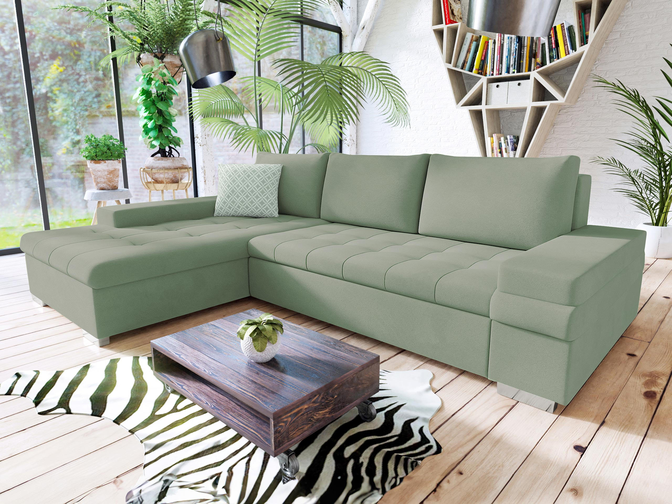 ECKSOFA Bangkok Mini - Silberfarben/Mintgrün, Holz/Textil (274/182cm) - MIRJAN24