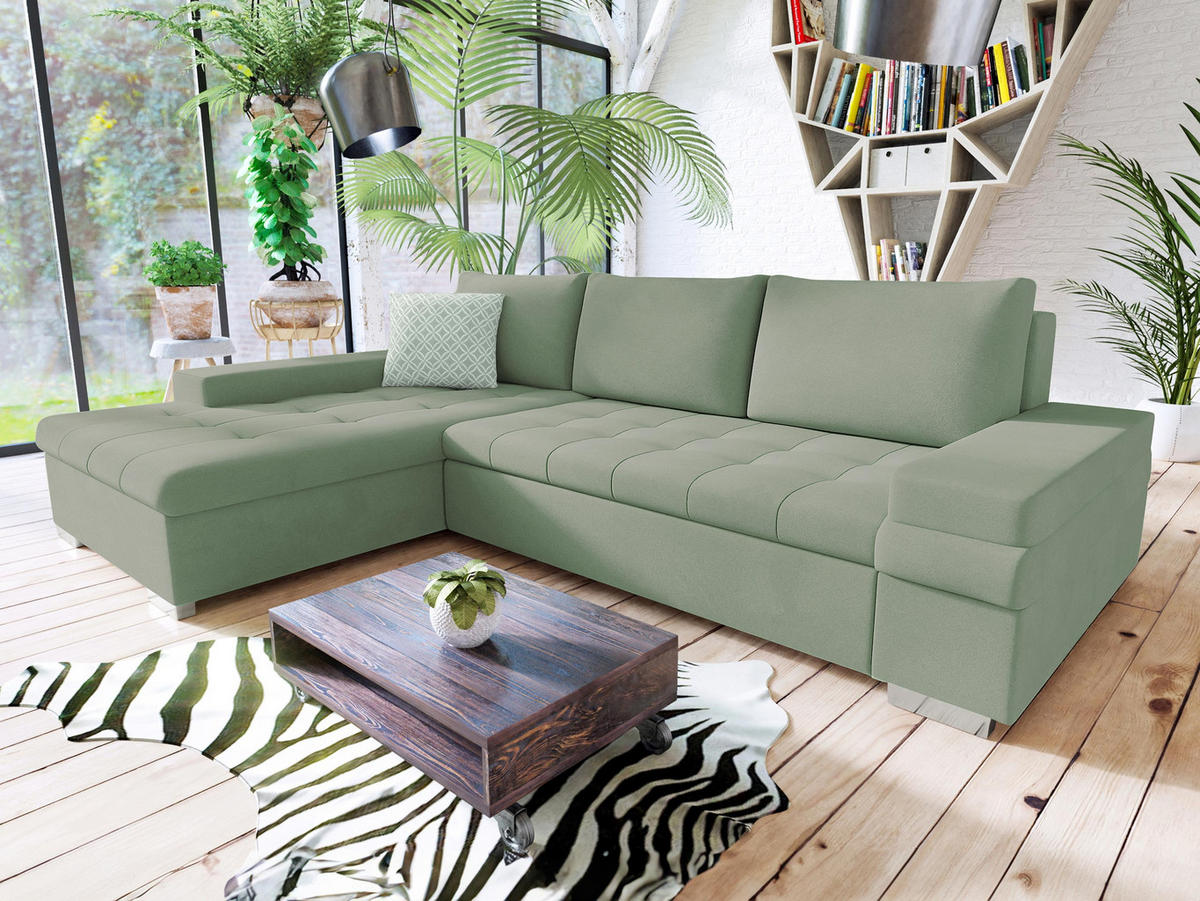 ECKSOFA Bangkok Mini - Silberfarben/Mintgrün, Holz/Textil (274/182cm) - MIRJAN24