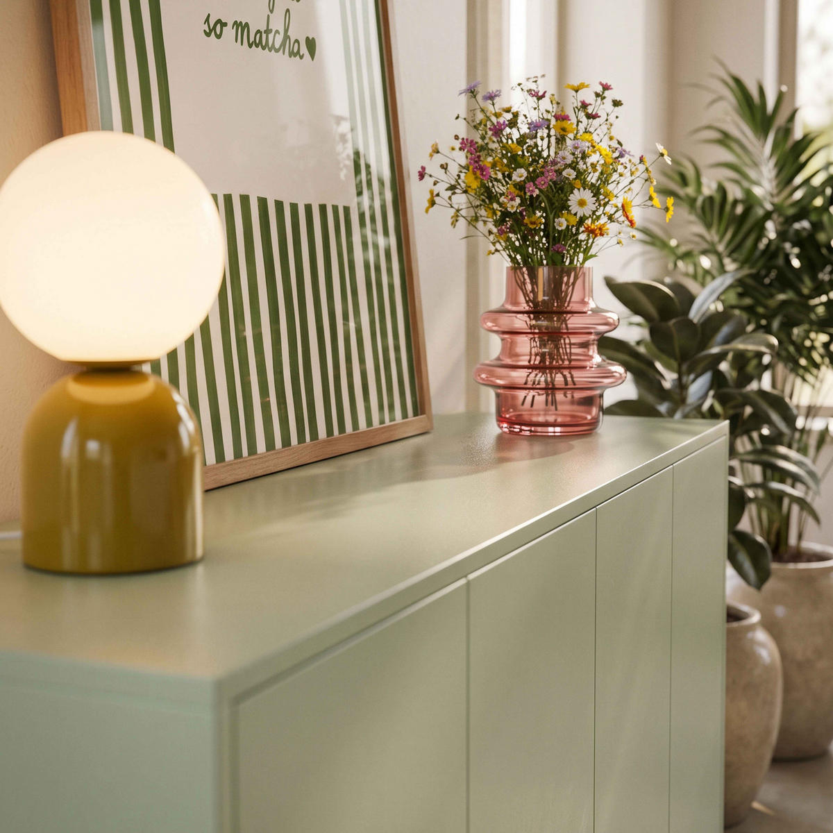 SIDEBOARD 160 cm, Grün - Grün, Holz (160/80/45cm) - Oviala