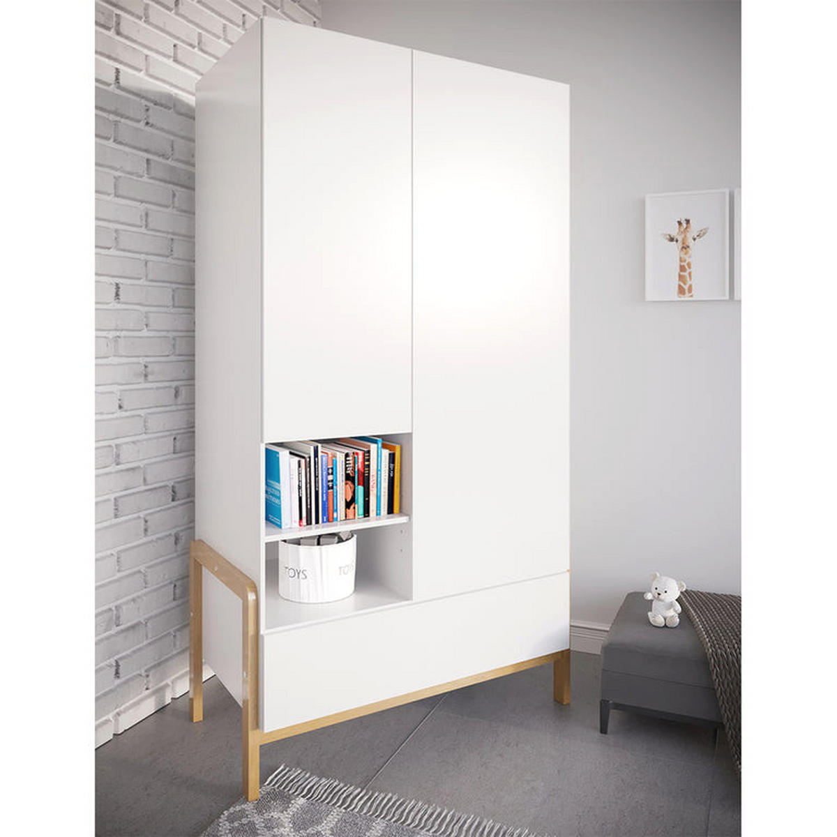 SKRIŇA 2 dvere Biela a drevo - biela, kompozitné drevo (100/180/55cm) - Petits-meubles