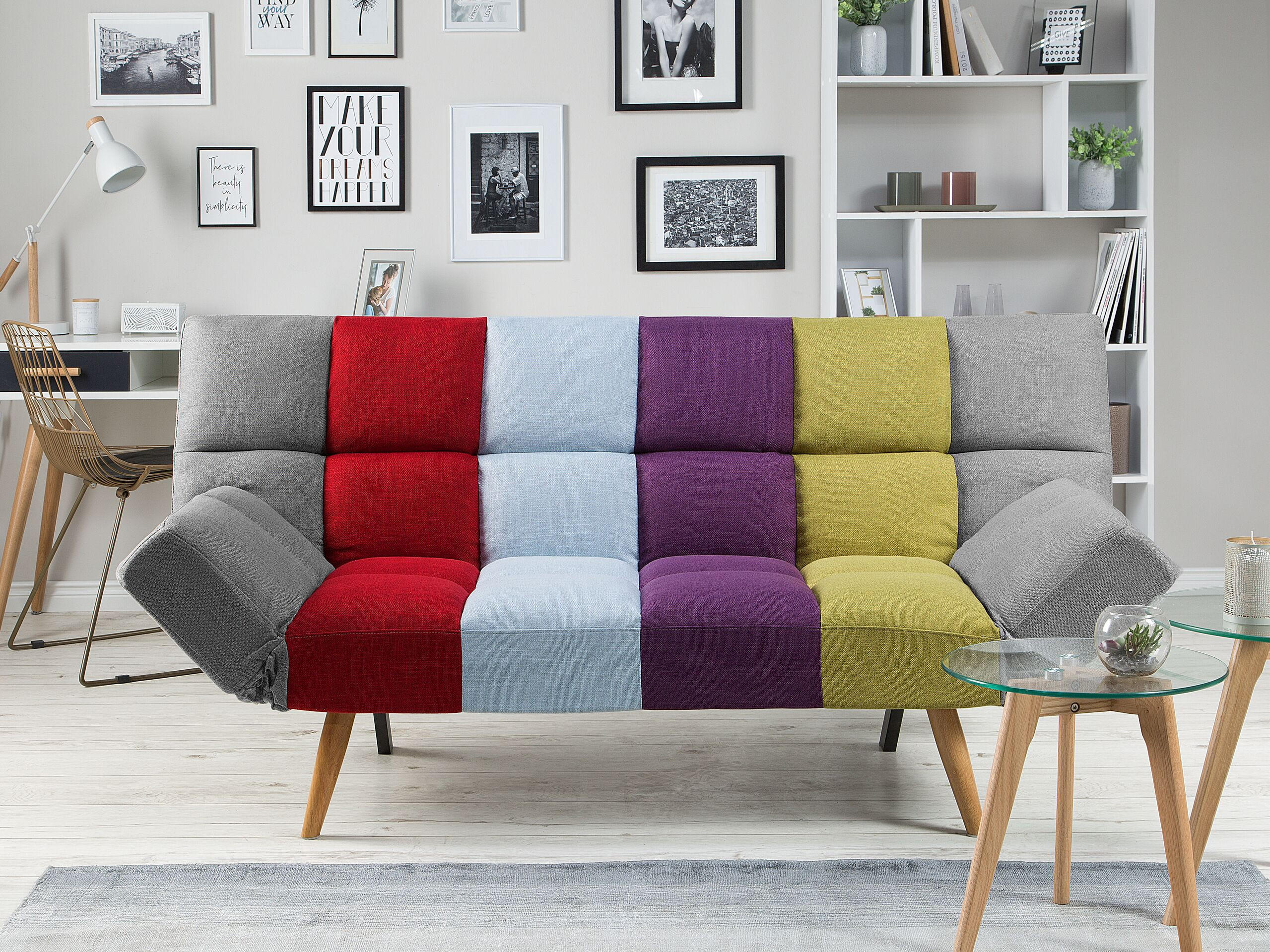 3-SITZER-SCHLAFSOFA Polsterbezug Bunt Ingaro - Hellblau, Textil (182/86/79cm) - Beliani