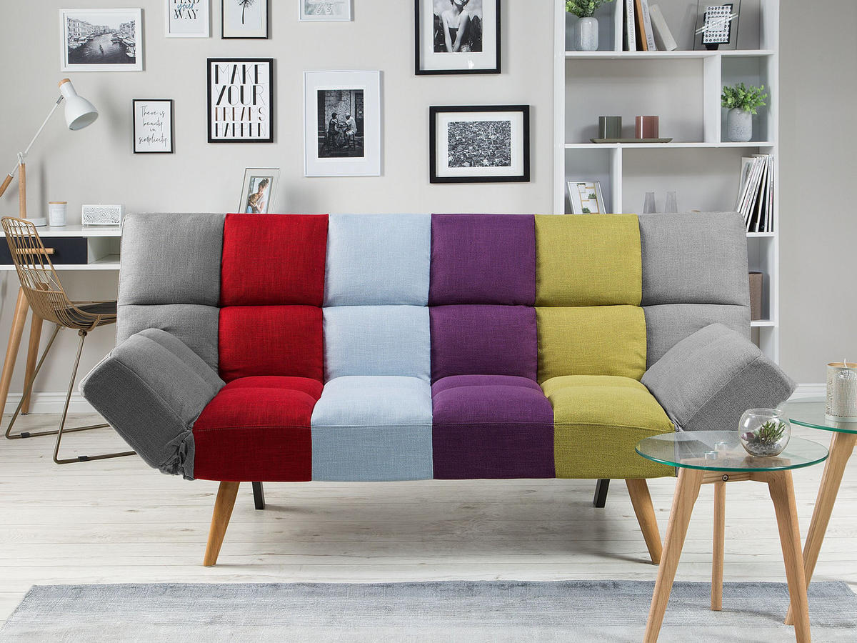 3-SITZER-SCHLAFSOFA Polsterbezug Bunt Ingaro - Hellblau, Textil (182/86/79cm) - Beliani